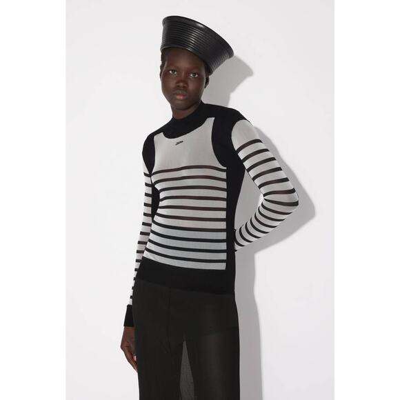 Jean Paul Gaultier Mix Mesh Knit Pullover Logo Top in Black and White M Unisex - Picture 3 of 7